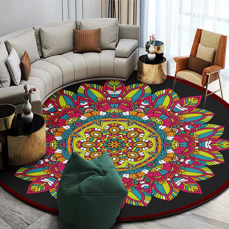 Gorgeous Moroccan Area Rug Multi-Color Flower Print Rug Non-Slip Backing Carpet for Living Room