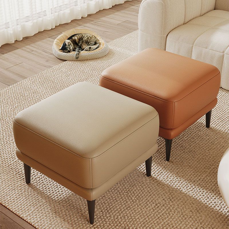 Square Footstools Genuine Leather Foot Stool , 16.38 Inch Height