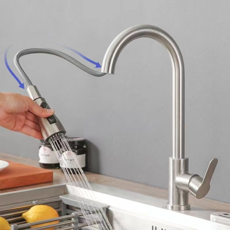 Modern 1-Handle 1-Hole Faucet Stainless Steel with Pull out Sprayer Faucet