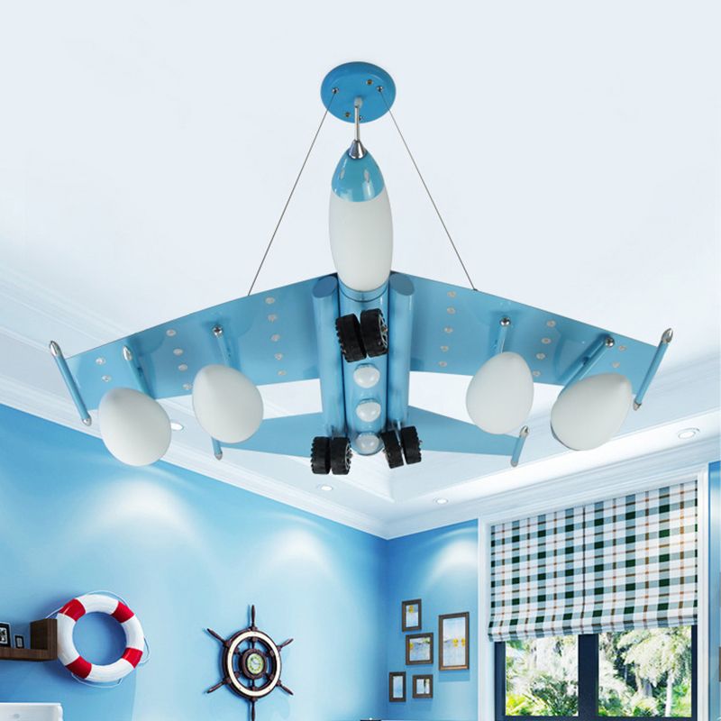 Kids Sky Blue Hanging Light Combat Airplane Metallic Chandelier voor themapark slaapkamer