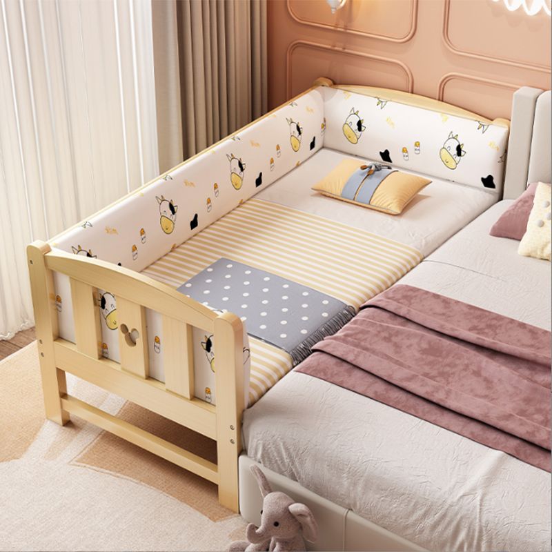 Natural Wood Slat Kids Bed Upholstered Mattress Included Bed with Detachable Guardrails