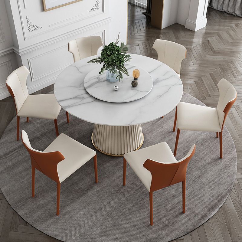 Glam Round Dinette Set 1/4/5/7 Pieces Dining Table Set with White Sintered Stone Top