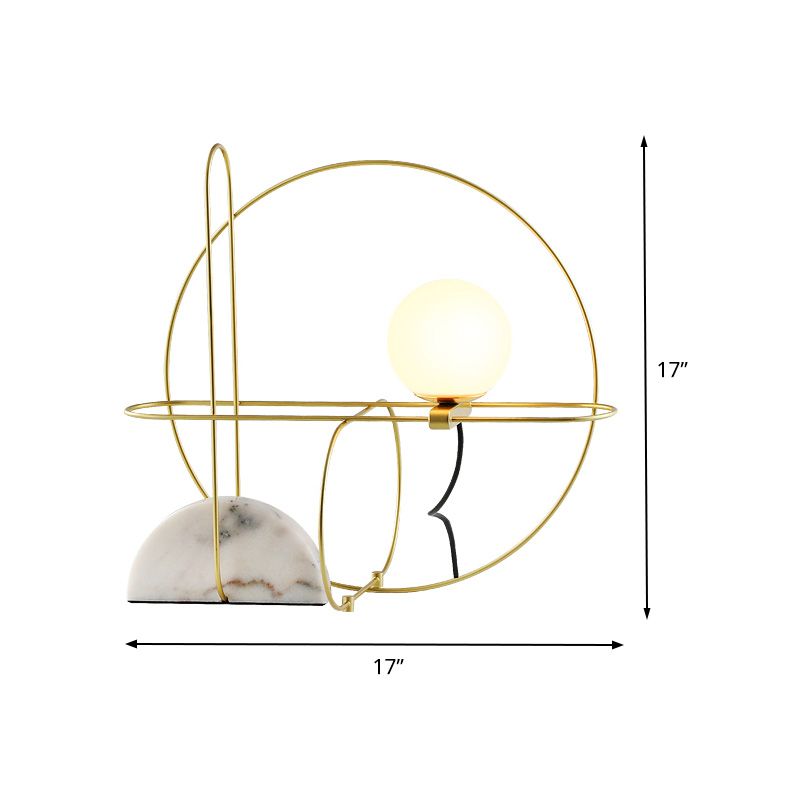 Round Metal Desk Light Modern 1 Head Gold Night Table Lamp with White Glass Shade