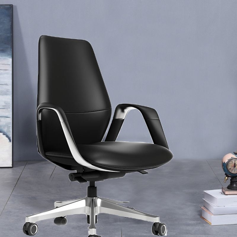 Fixed Arms Office Chair Leather Adjustable Seat Height Desk Chair with Wheels