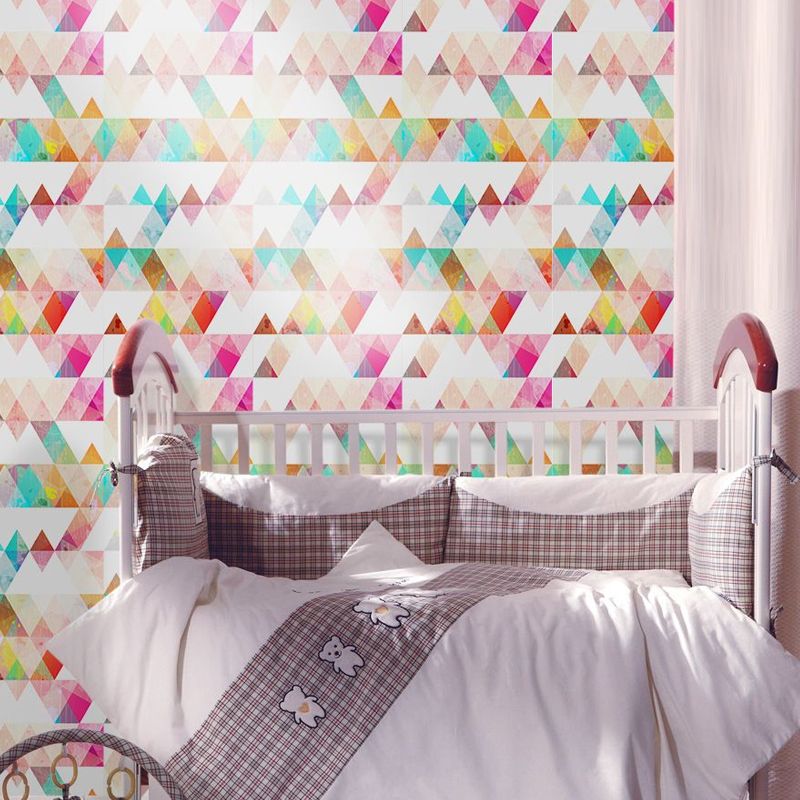 Removable Triangle Pattern Wallpapers PVC Childrens Art Wall Covering for Child Bedroom