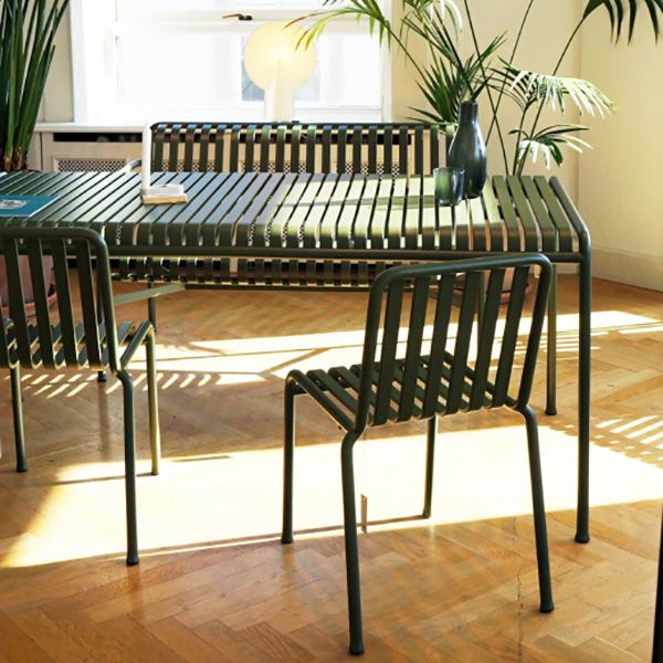 Contemporary Green Metal Dining Table Rust Resistant Dining Table