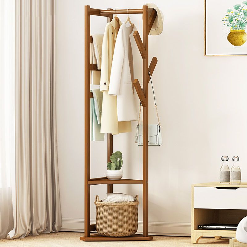 Modern Wood Entry Hall Tree Free Standing Coat Rack with 4 Hooks