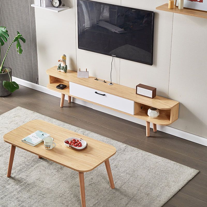 15.75-inch High TV Console Scandinavian Wood TV Console Stand With Open Shelf