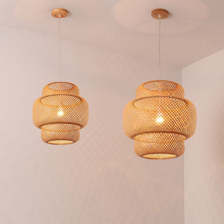 Luce di tessitura di bambù naturale Luce appesa Light Asian Style Simplicity 1-Bulb Lighting Freeture in beige