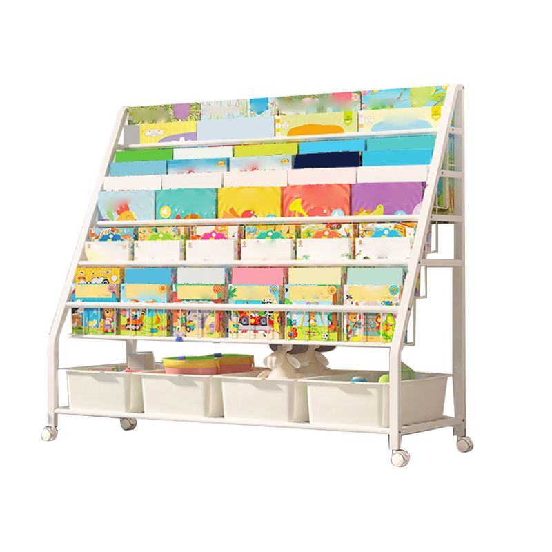 Contemporary Open Back Book Display Metal Shelf Bookcase with Wheels