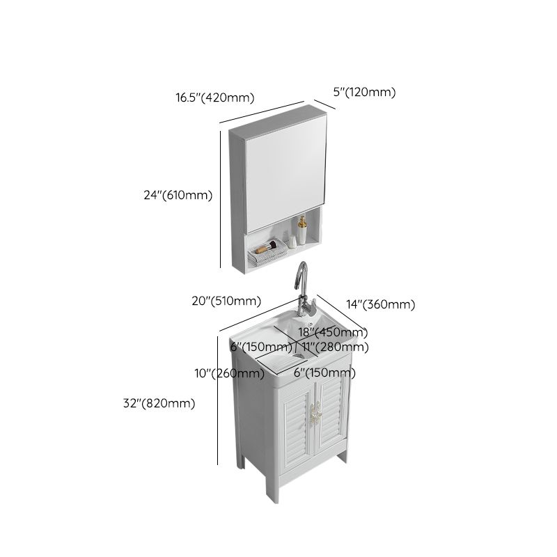 Metal Frame Vanity White Freestanding Rectangular Single Sink Glam Bath Vanity with Doors