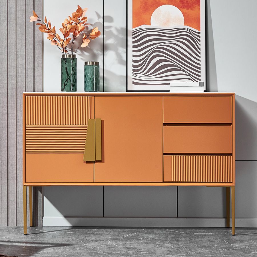 Stone Credenza Contemporary Style Side Board with Drawers and Cabinets