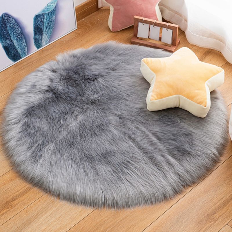 Round Plain Shag Carpet Polyester Creative Indoor Rug Non-Slip Backing Area Rug for Living Room