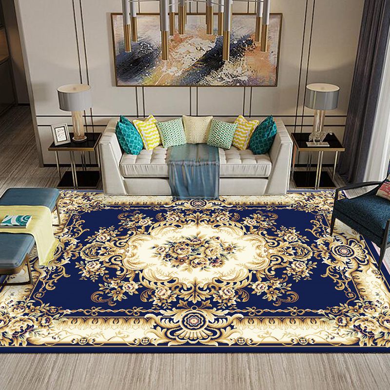 Multi-Colored Flower Print Rug Synthetics Antique Indoor Rug Non-Slip Backing Easy Care Area Carpet for Parlor