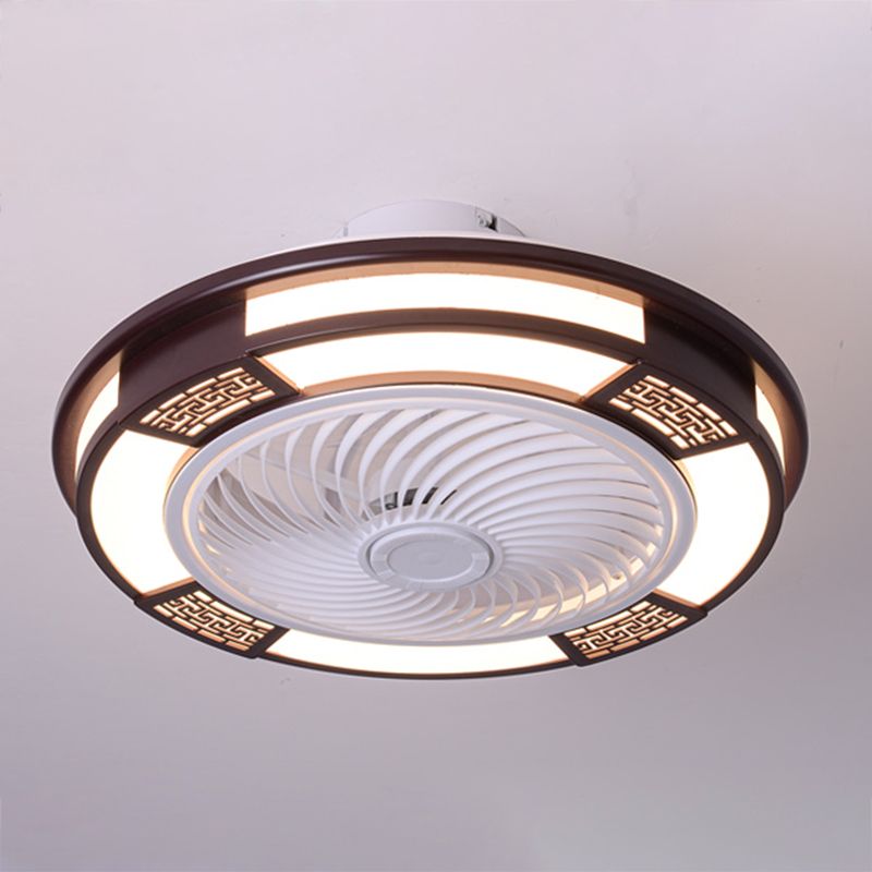 Modern Style Round Ceiling Fan Light Metal 1 Light LED Flush Light for Restaurant