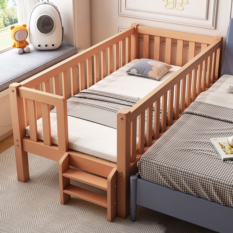 Farmhouse Nursery Crib with Guardrail and Mattress in Natural Beech Wood