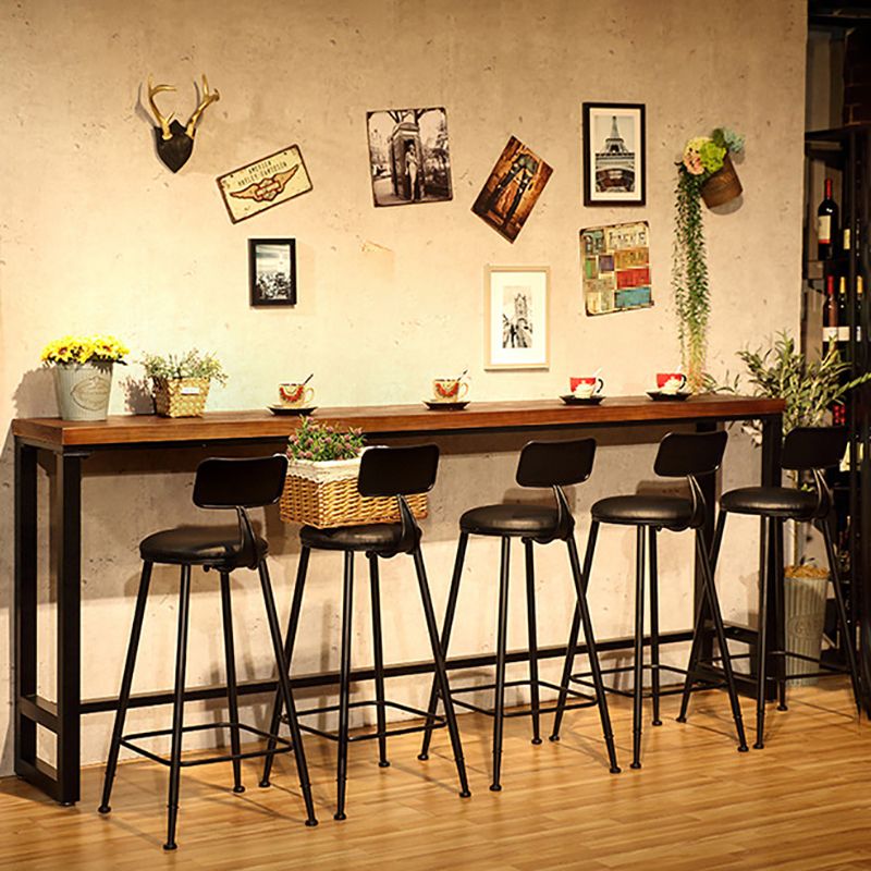 Wood Bar Dining Table Industrial Bar Dining Table with Black Trestle Base