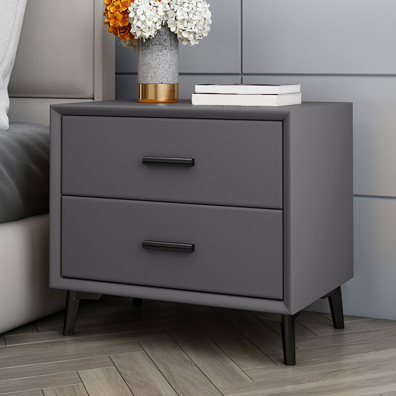 2 - Drawer Contemporary Accent Table Nightstand Faux Leather Bed Nightstand