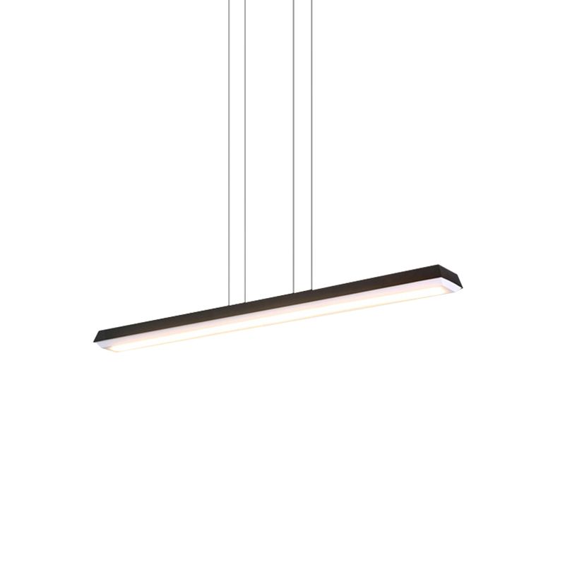 Led Office Pendant Lighting with Slim Rectangular Linear Metal Shade Modern Black Hanging Lamp Kit for Office