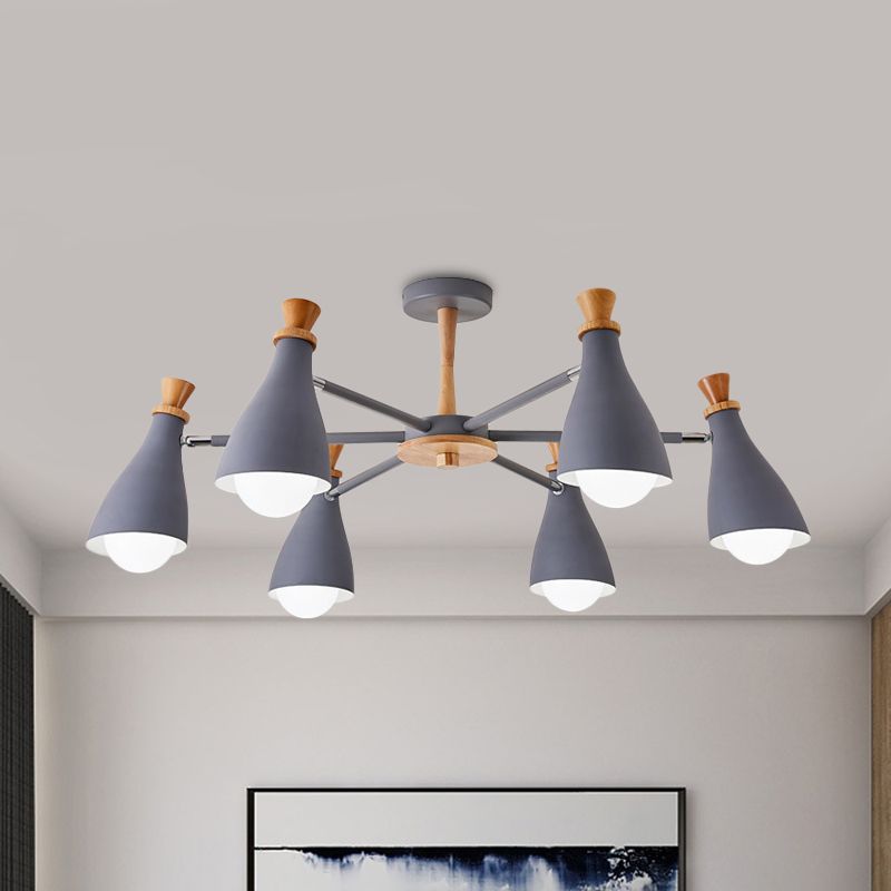 Living Room Half-Bottle Chandelier 6/8 Heads Metal Macaron Loft Candy Colored Pendant Light in Grey/White