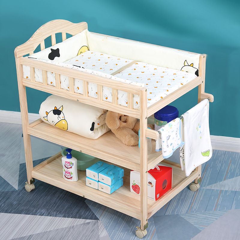 Wooden Changing Table for Home, Movable Baby Changing Table with Safety Rails