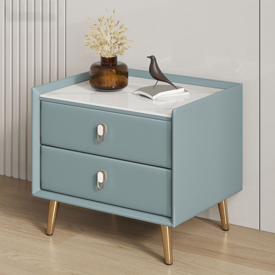 Stone Accent Table Nightstand Modern Nightstand with 2 Drawers