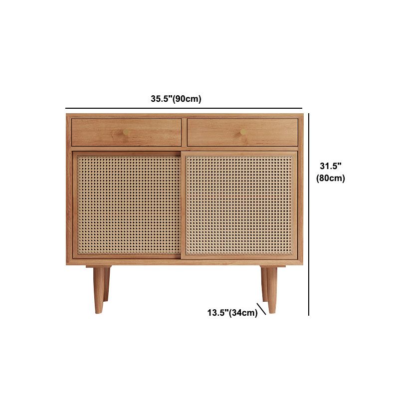 Contemporary Pine Wood Sideboard with Cabinets and Drawers Brown Dining Buffet for Home