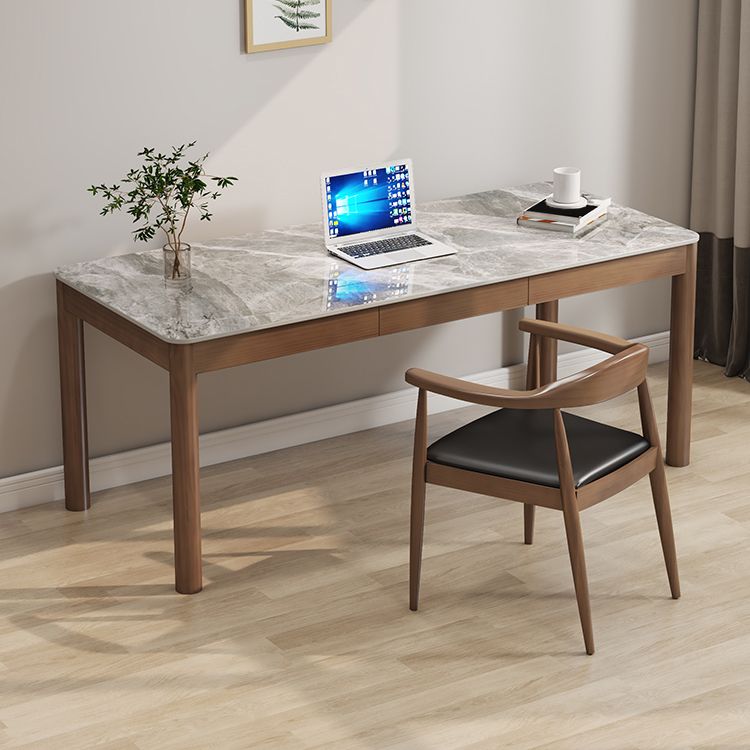 Rectangular Shaped Office Desk 4 Legs Writing Desk in Brown for Home