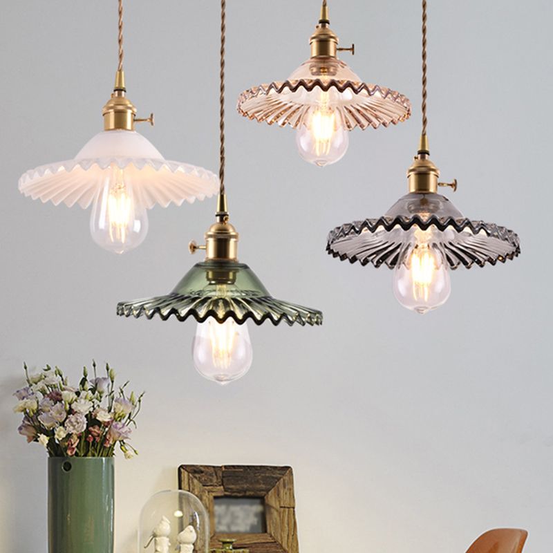 1 Light Flared Hanging Ceiling Lights Industrial Style Glass Pendant for Clothing Store