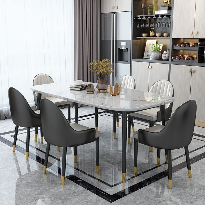 Glam Matte Finish Marble Table Home Rectangle Dining Table with 4 Legs