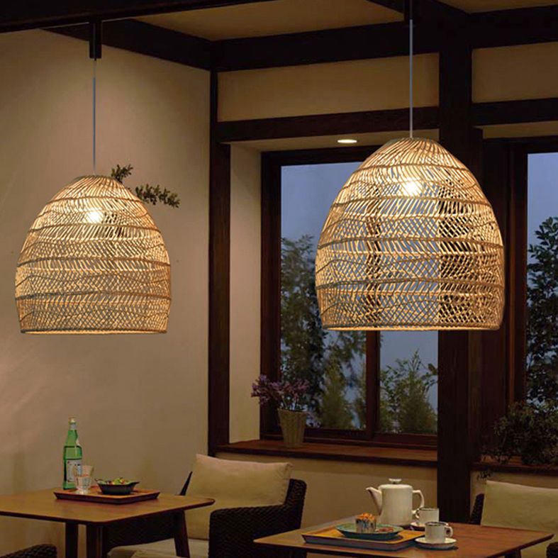 Canasta Costa de iluminación de iluminación Asiático Beige Beige Luz colgante de la luz para restaurante