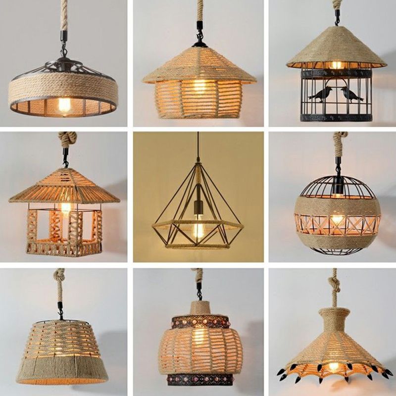 Wrapped Hemp Rope Ceiling Light Industrial Single Restaurant Hanging Pendant Light