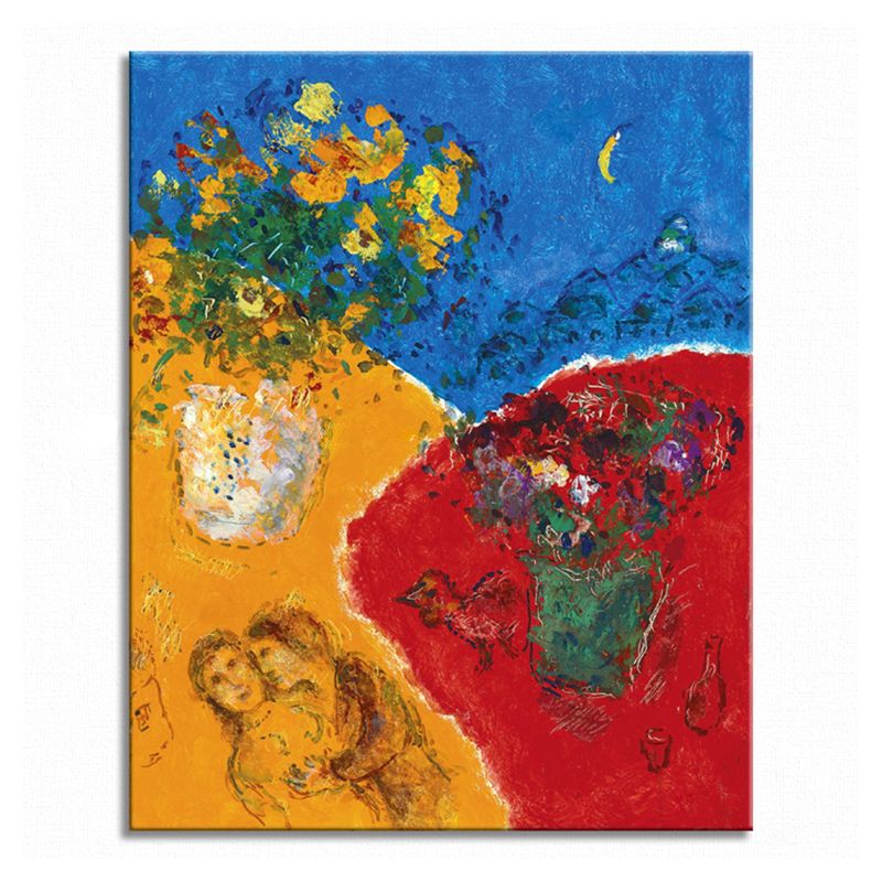 Textured Flower and Figure Painting Traditional Wall Decor in Yellow for Living Room