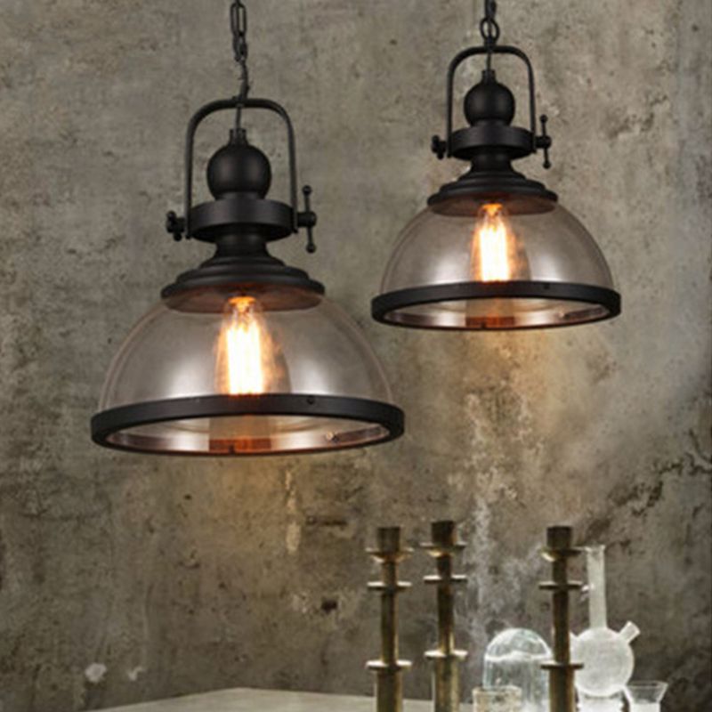 1 Light Dome Ceiling Light Industrial Glass Hanging Pendant Lights for Coffee Shop