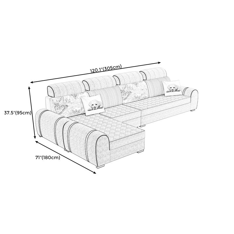 Contemporary Ivory L-Shape Velvet Sectional with Slipcovered for Living Room