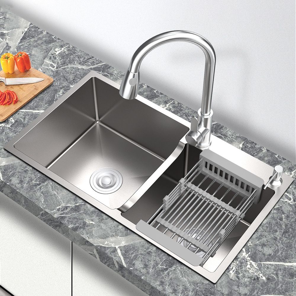 Stainless Steel 2 Holes Sink Contemporary Kitchen Sink with Basket Strainer