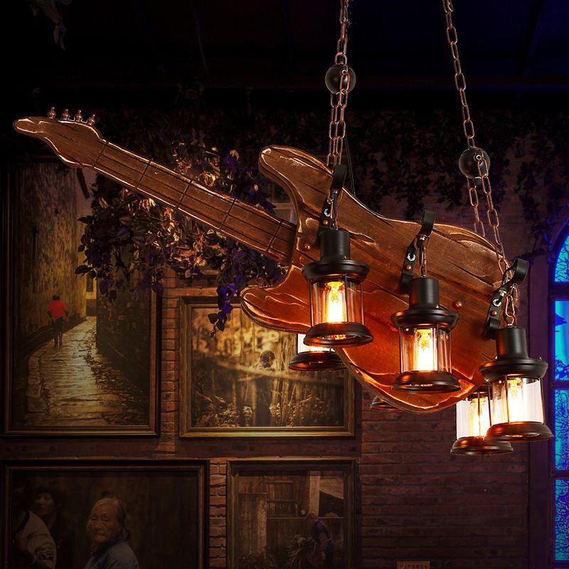 Retro Industrial Style Musical Instrument Chandelier Wood Pendant Ceiling Lights for Restaurant