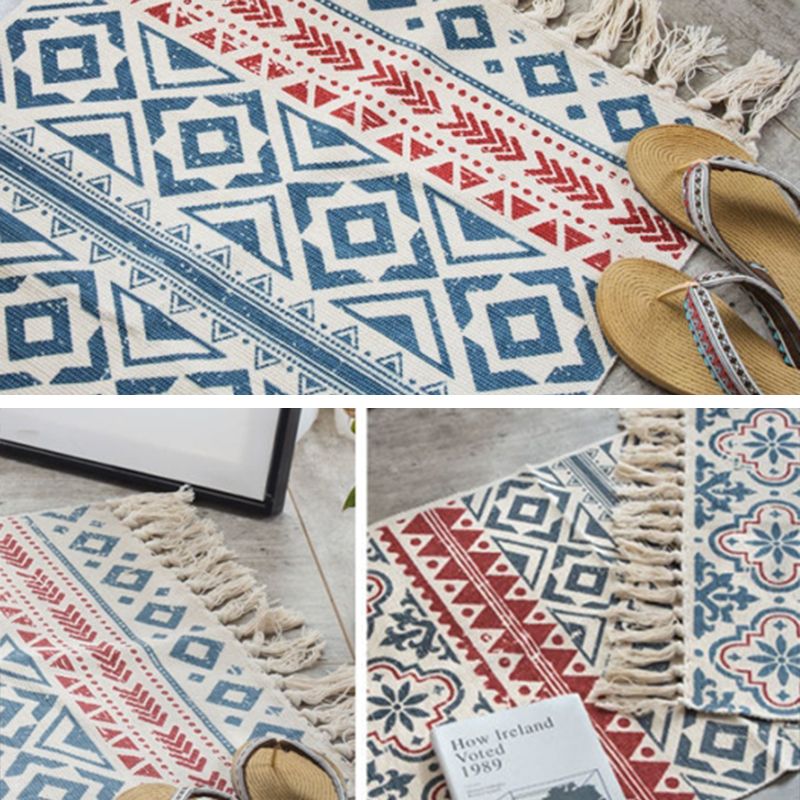 Multicolor casual binnen tapijt Katoen Southwestern Print Rug Fringe Indoor Rug voor woonkamer