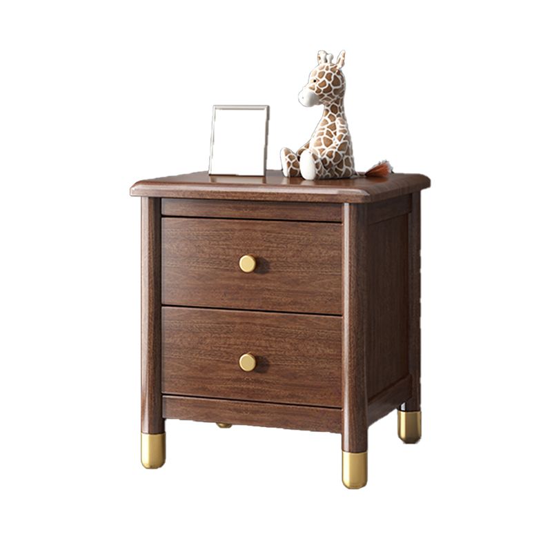 Modern Solid Wood Nightstand Drawer Storage Walnut Legs Included Night Table in Brown