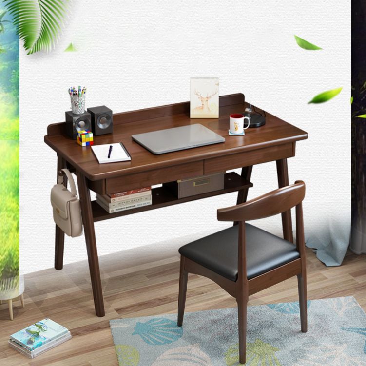 Solid Wood Writing Desk and Chair Kids Desk with Drawers and Shelf