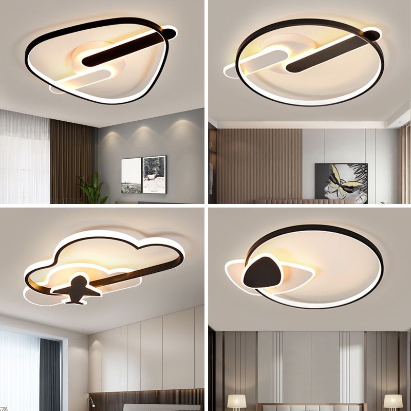 Black-White Geometric LED Flush Ceiling Light Simplicity Metal Flush Mount for Bedroom