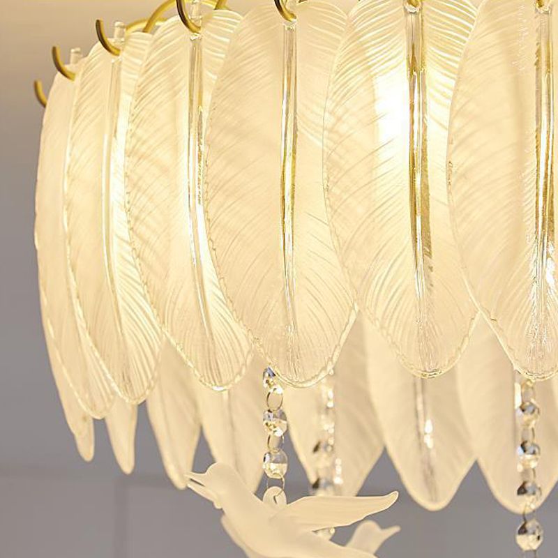 Nordic Ceiling Light Feather-shaped Glass Flush Mount Lighting Fixture for Bedroom