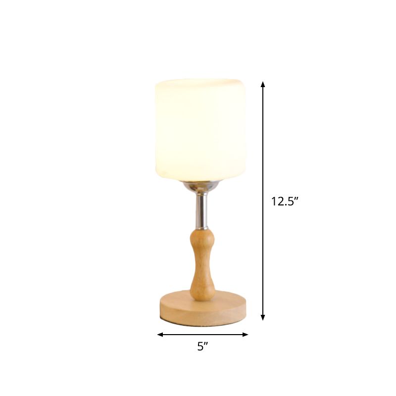 Globe/Cylinder/Square Night Table Light Modernist Frosted Glass 1 Light Wood Night Lamp for Bedside