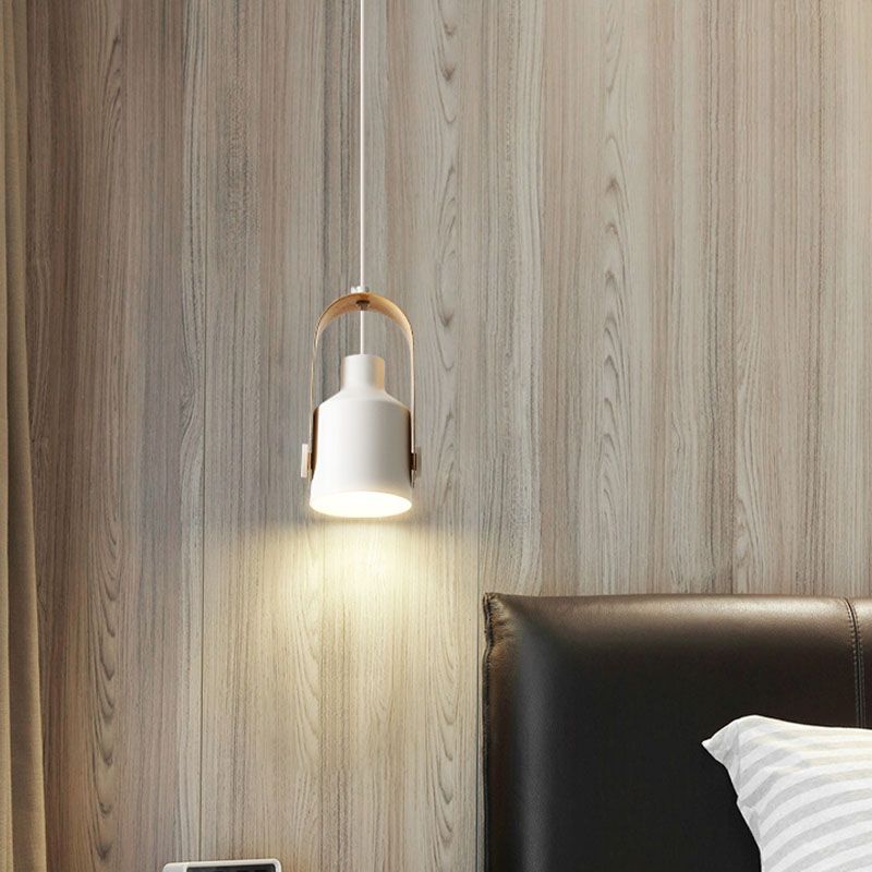 Modern Wooden Top Pendant Light, Minimalist Bell Shade Hanging Lamp for Bedroom