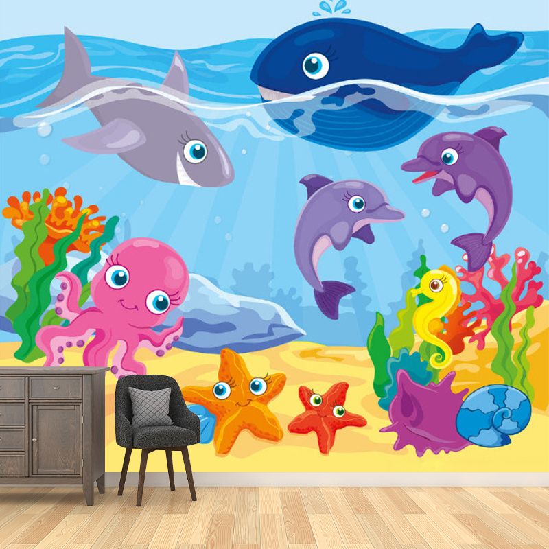 Moisture Resistant Murals for Wall Cartoon Style Non-Woven Fabric Wall Decor, Customize Size Available