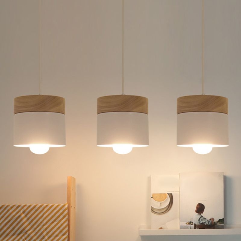 1 Light Cylindrical Hanging Pendant Modern Macaron Style Metal Hanging Lighting