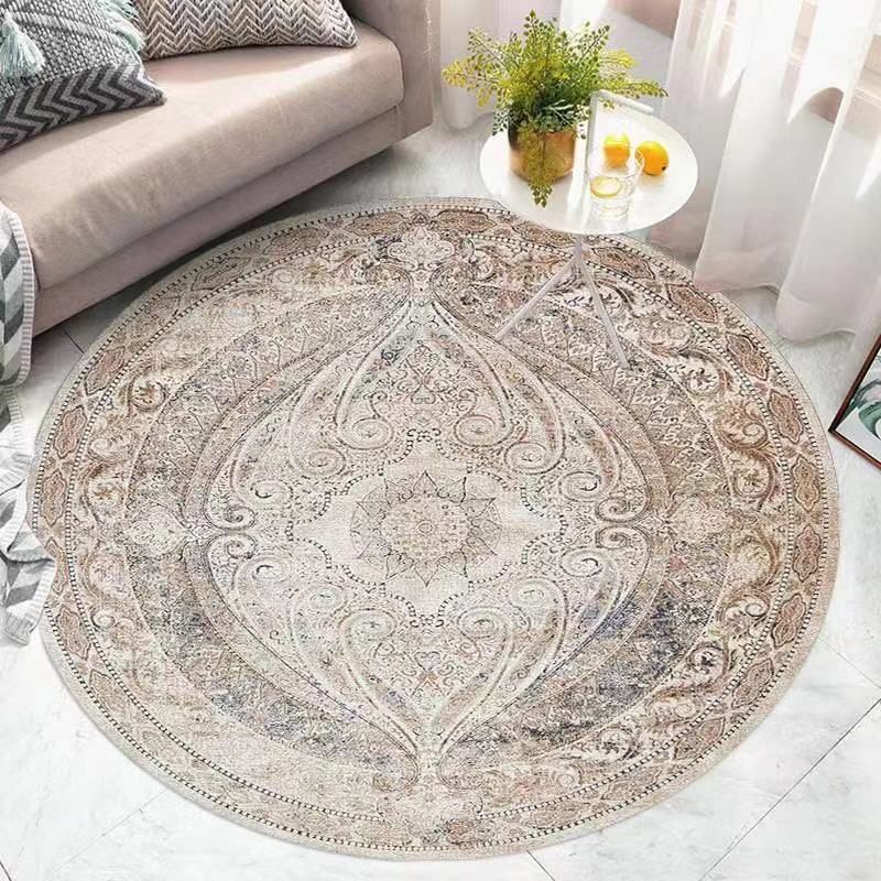 Solid Color Distressed Area Carpet Polyester Floral Printed Indoor Rug Anti-Slip Backing Carpet for Living Room