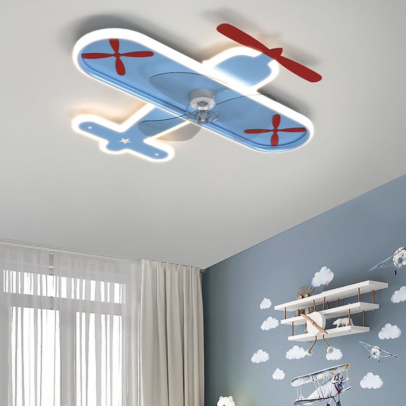 3-Blade Blue Ceiling Fan Metallic Fan with Light for Children's Room