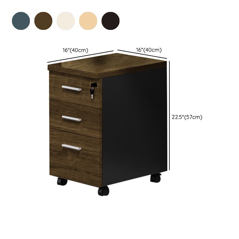 Contemporary File Cabinets Solid Wood Frame Mobile Filing Cabinet with Key Lock