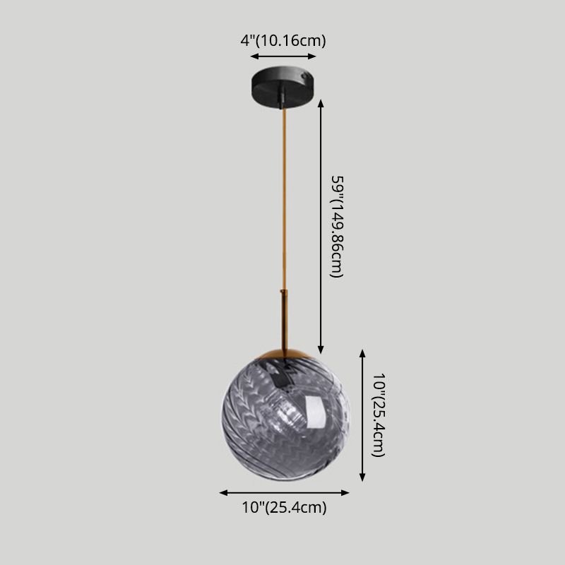 Lámpara colgante redonda de vidrio retorcido estilo loft 1 bulbo de comedor de comedor lámpara de techo